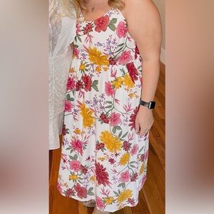 Large floral tea length dress